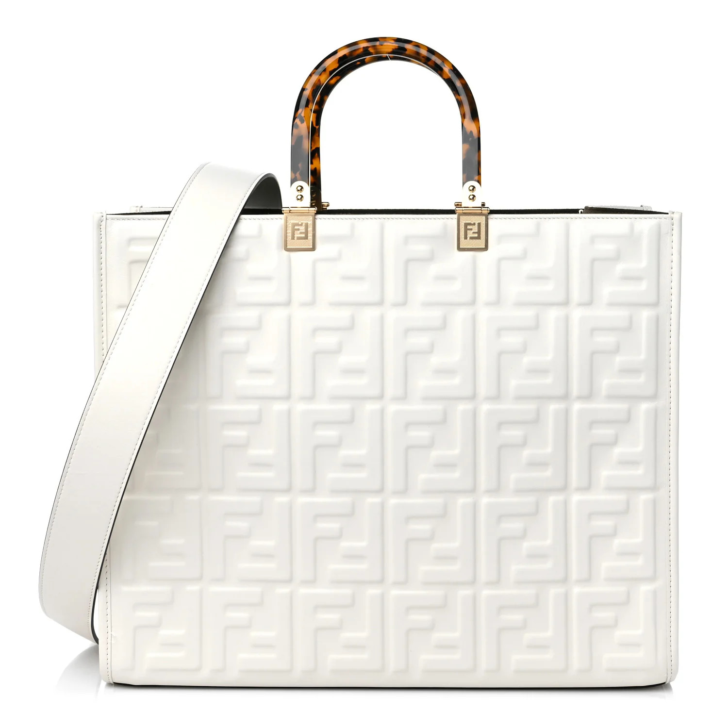 Vitello Plexiglass FF Embossed Medium Fendi Sunshine Shopper Tote White | FASHIONPHILE (US)