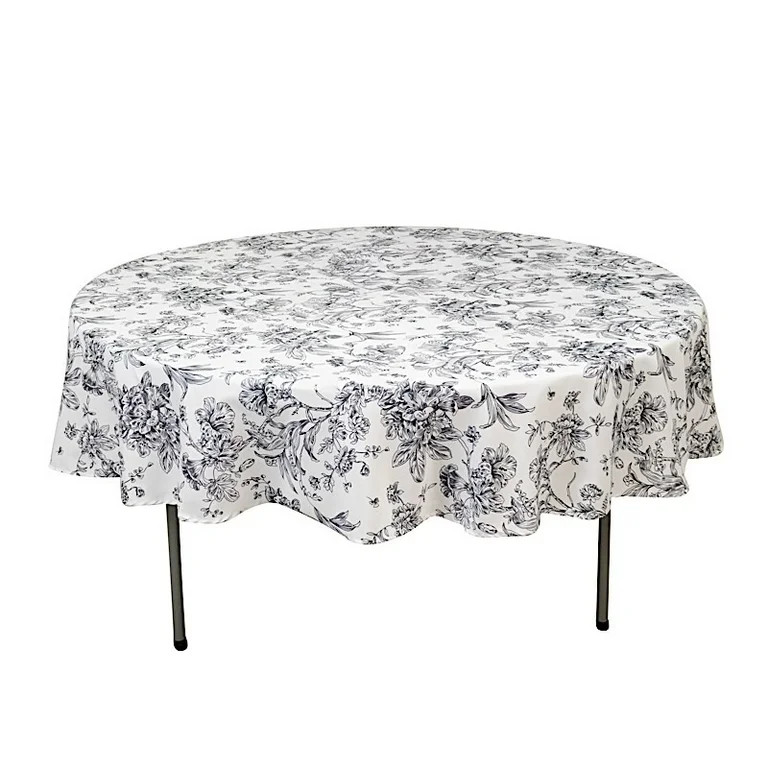 BalsaCircle 90" White and Black French Toile Polyester Round Vintage Square Pastoral Floral Rusti... | Walmart (US)