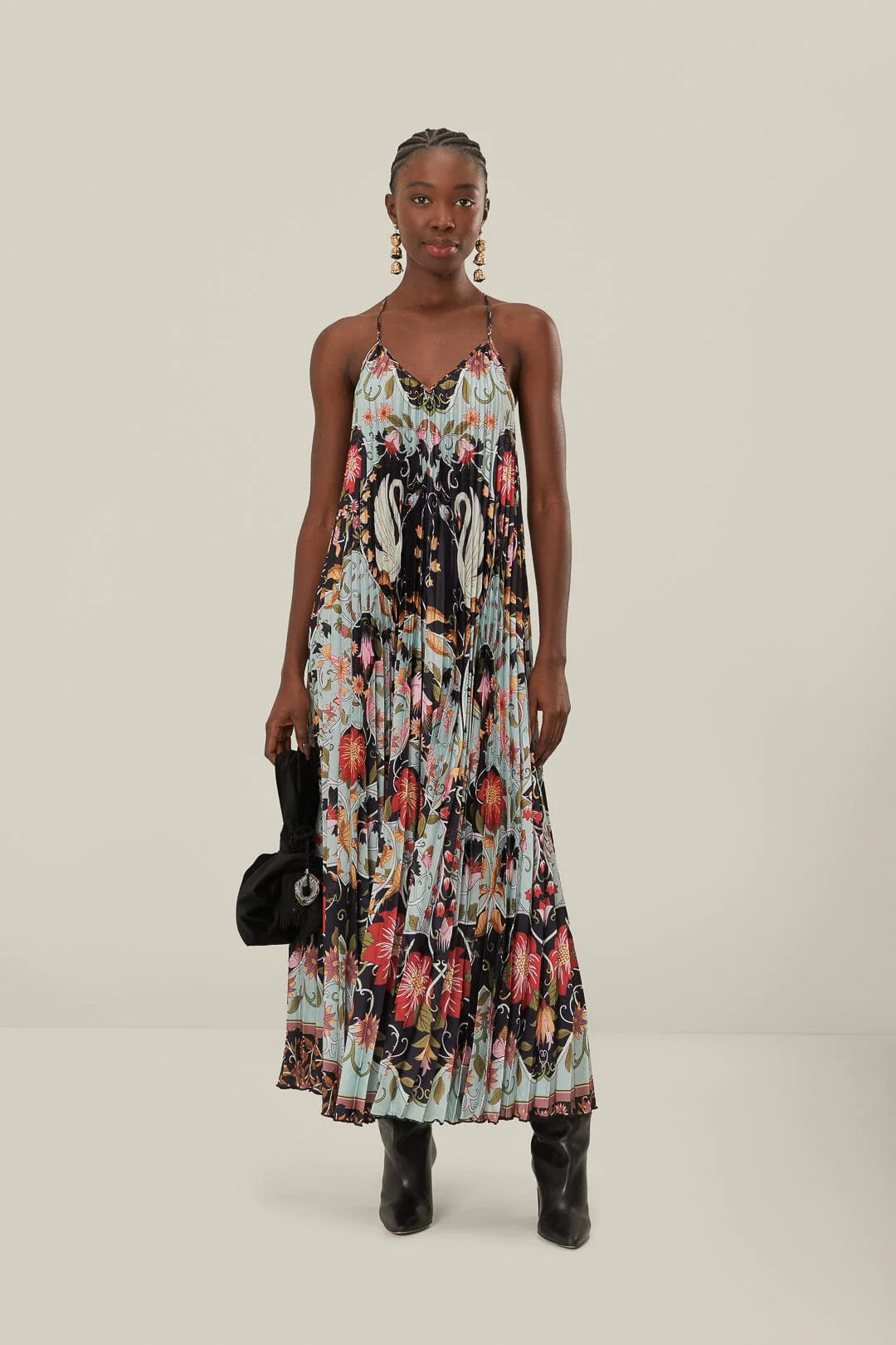 Blue Flowing Beauty Pleated Sleeveless Midi Dress | FarmRio (US)