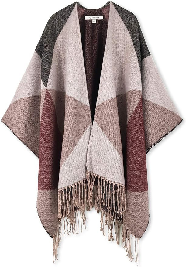 Moss Rose Women's Travel Plaid Shawl Wrap Open Front Poncho Cape for Fall Winter | Amazon (US)