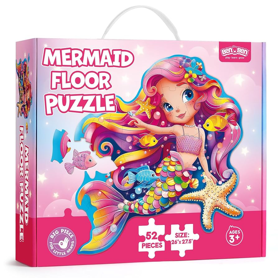 BenBen Floor Puzzles for Kids Ages 4-6, 52 Piece Mermaid Puzzle for Toddlers 3-5, Mermaid Toys Bi... | Amazon (US)