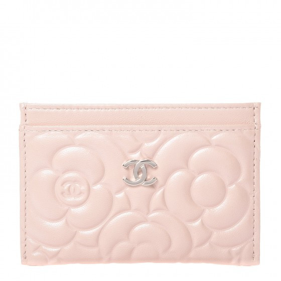 Lambskin Camellia Embossed Card Holder Nude | Fashionphile