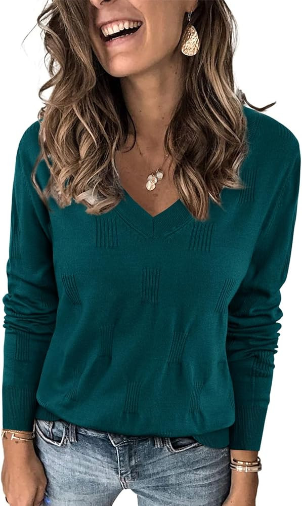 Arach&Cloz Womens Fall Tops 2024 Fashion V Neck Long Sleeve Shirts Blouse Knit Casual Pullover Sw... | Amazon (US)
