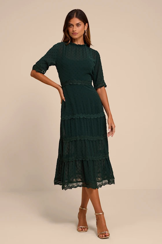 Dreaming of You Emerald Green Swiss Dot Midi Dress | Lulus