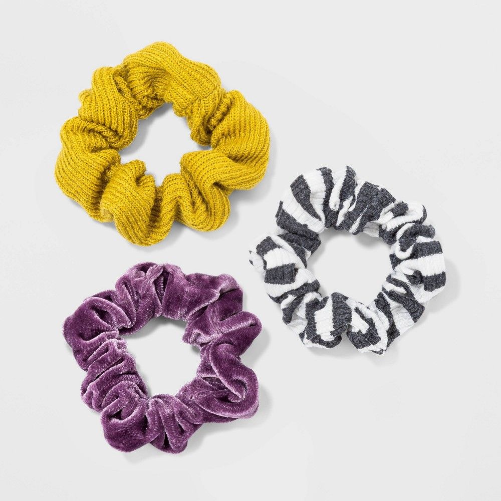 Multi Twisters Hair Elastics 3pc - Wild Fable Yellow/Purple/Gray | Target