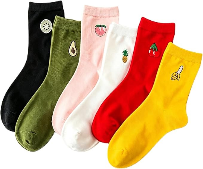 Amazon.com: MeiLiZuRL Fruit Socks Cute Socks Cherry Avocado Pineapple Embroidered Crew Socks for ... | Amazon (US)