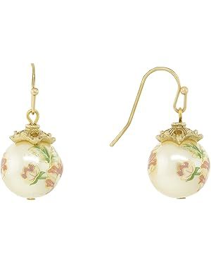 1928 Jewelry Women's 14K Gold Dipped Floral Faux Pearl Decal Wire Drop Earrings | Amazon (US)