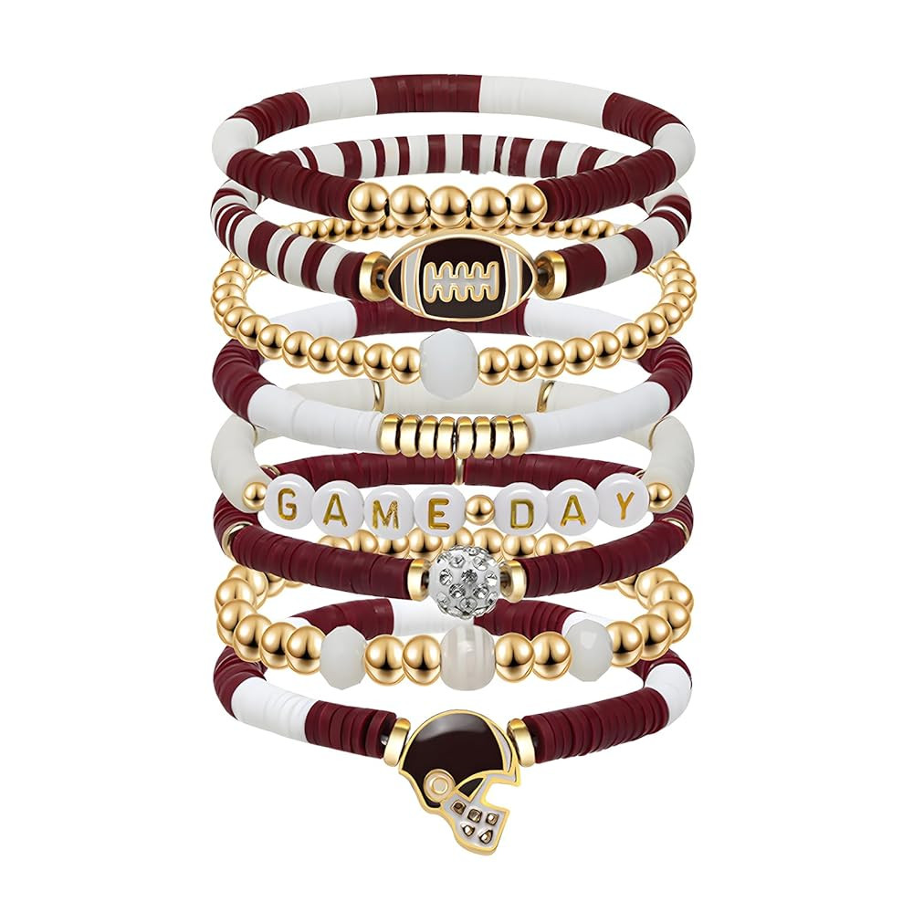 Artlunar Game Day Football Charm Bracelet: Stackable Sports Jewelry for Moms & Dads - Perfect for... | Amazon (US)