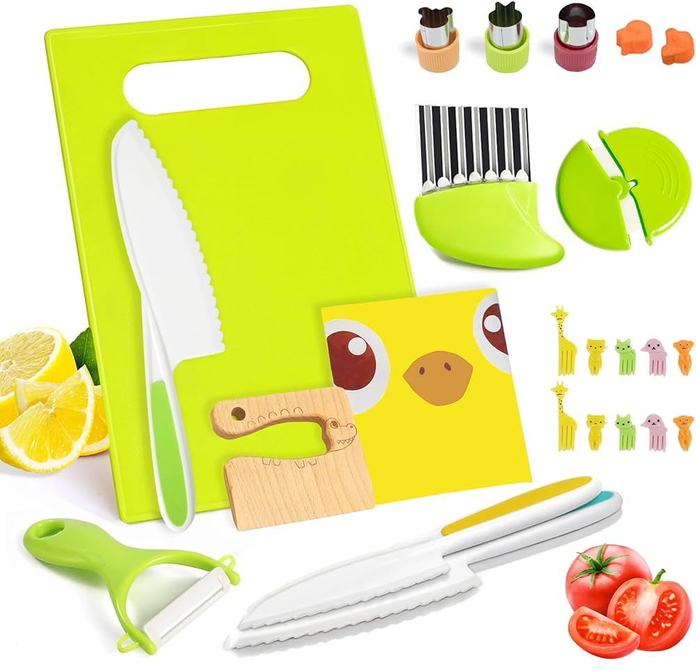 22PC Safe Knife Kid Toddler Kitchen Set for Real Cooking, Toddler Montessori Kitchen Tool Toy for... | Amazon (US)