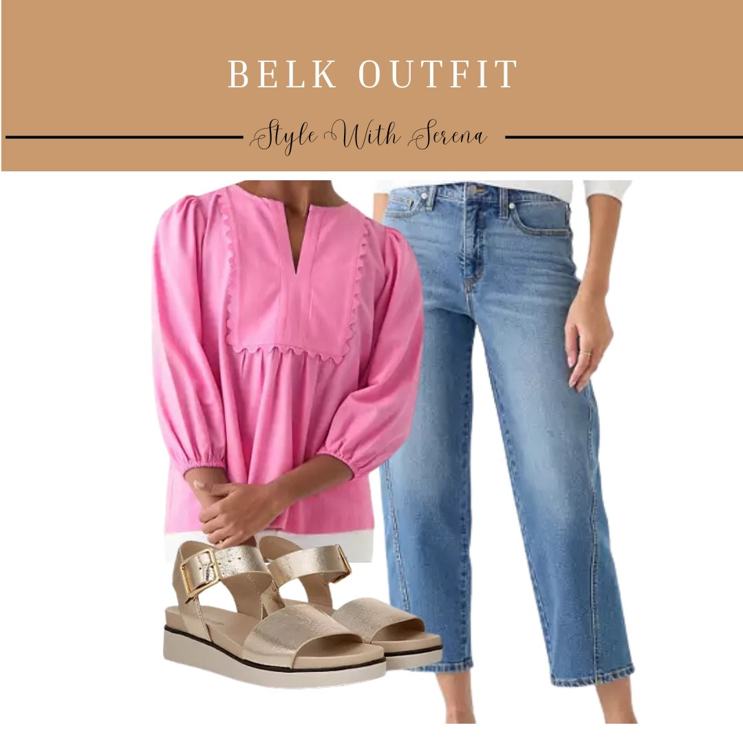 Belk outfit, spring fashion, summer fashion, pink blouse, jeans, denim, sandals 

#LTKFindsUnder50 #LTKSeasonal #LTKStyleTip