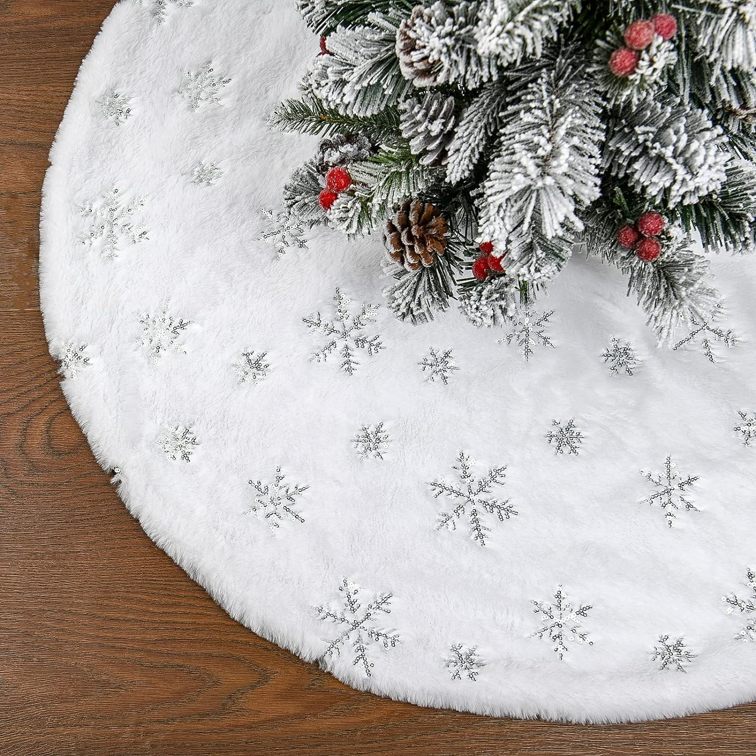 Ayieyill Christmas Tree Skirt, 48 Inches Faux Fur White Christmas Tree Skirt for Christmas Tree D... | Walmart (US)