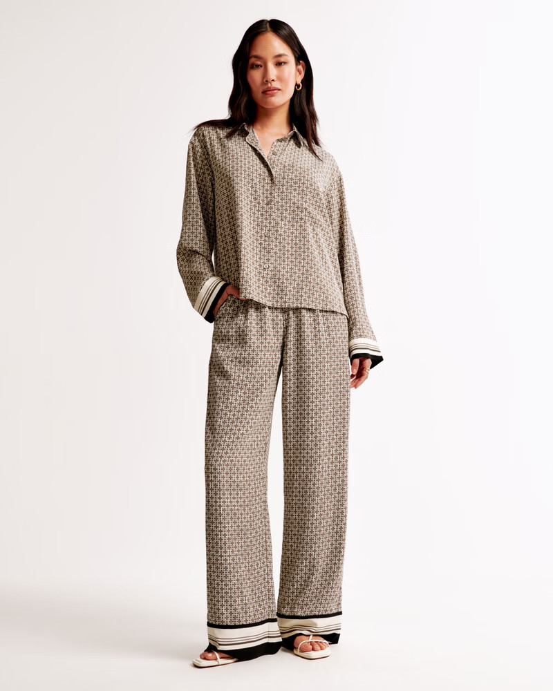 Women's Long-Sleeve Satin Button-Up Shirt | Women's Tops | Abercrombie.com | Abercrombie & Fitch (US)