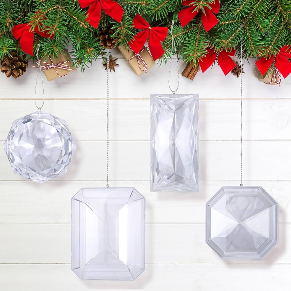 4 Pack Jewel Christmas Ornaments 3.9"- 6.2" Xmas Tree Hanging Ornaments Acrylic Rectangle Jewel H... | Amazon (US)