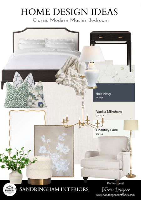 Classic Modern Master Bedroom | Home Decor | Bed Frame | Black Nightstand |Neutral  Area Rugs| Paint Combinations| Wallpaper | Floral Wallpaper | Floor Lamps | Classic Table Lamp | Pillow Combinations | Green Patterned Pillows | Fur throw | Club Chairs | Iron Chandelierr

#LTKhome #LTKstyletip