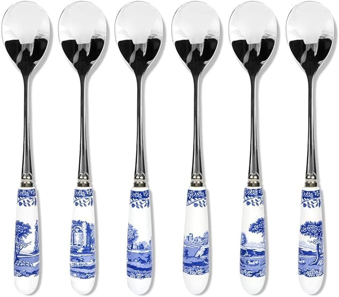 Spode Blue Italian Tea and Dessert Spoons - Set of 6 Porcelain Handle Stainless Steel Utensils - ... | Amazon (US)