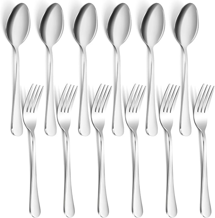 12 Pieces Spoons and Forks Set,Food Grade Stainless Steel Flatware Cutlery Set,6 Forks(6.8 inch) ... | Amazon (US)
