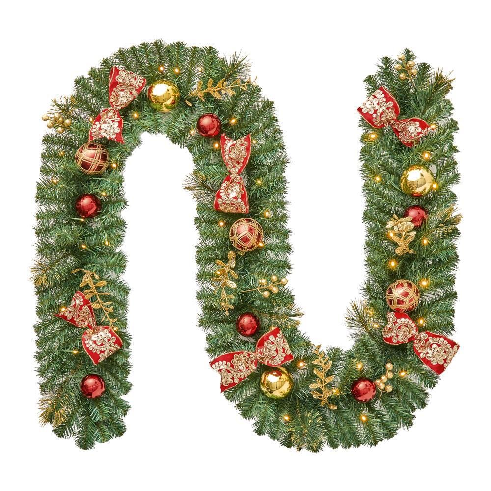 9 ft Royal Easton Battery Operated Pine LED Pre-Lit Christmas Garland with Timer | The Home Depot