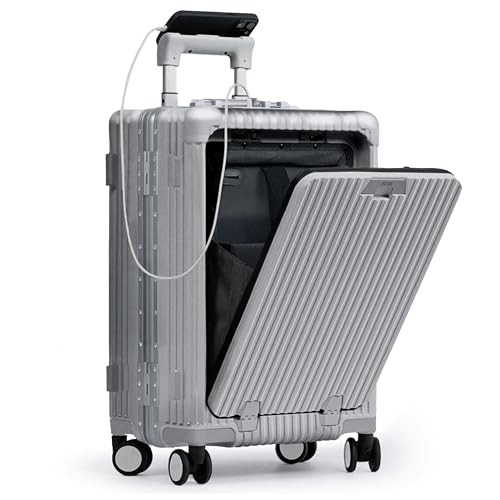 Nobl Travel Carry On Luggage, Noble Zipperless Aluminum Frame PC Hard Shell Suitcase, 22.5x15x9.5 Airline Approved, 360° Spinner Wheels, TSA Locks, USB Charging Port, Cup & Phone Holder - Silver | Amazon (US)