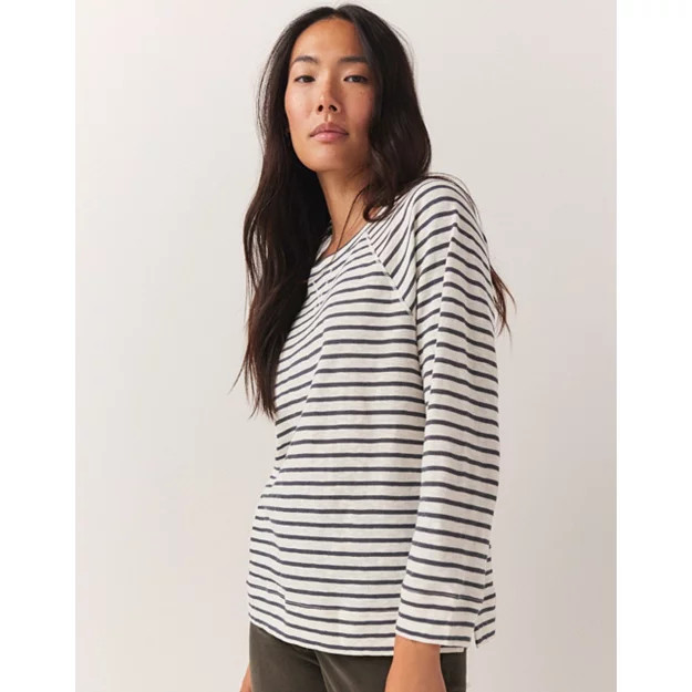 Cotton Slub Stripe V-Stitch Top | The White Company (US & CA)