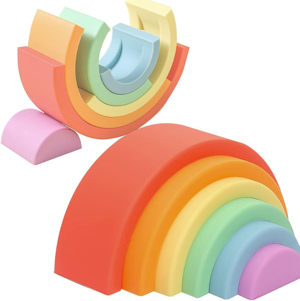 let's make Rainbow Stacking Toy Baby Silicone Stacker Building Blocks Arch Shape Nesting Puzzle M... | Amazon (US)