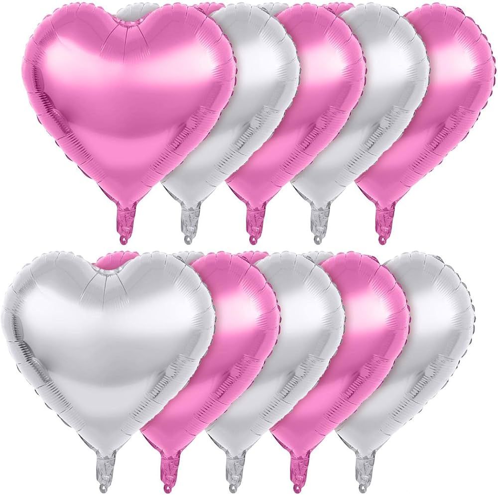 18 Inch, Pack of 10 Heart Shaped Balloons - Big Metallic Foil Balloon for Valentine's Day, Bridal... | Amazon (US)
