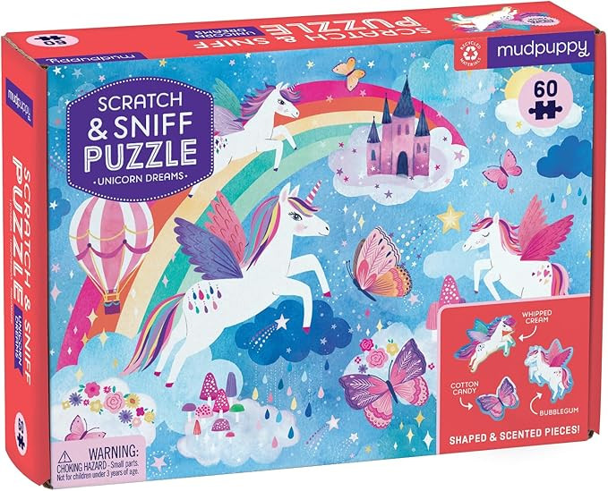 Unicorn Dreams Scratch and Sniff Puzzle from Mudpuppy - 60 Piece Jigsaw Puzzle with 6 Shaped Piec... | Amazon (US)