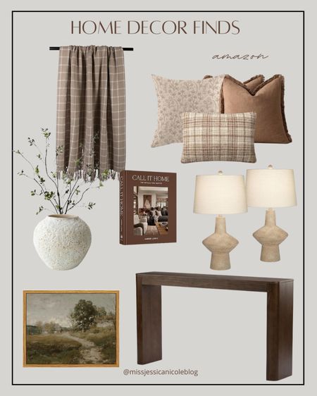 Moody Amazon home decor, throw pillows, textured vase, throw blanket, art, entryway table, console table, neutral home decor, table lamps, bedside lamps 

#LTKHome