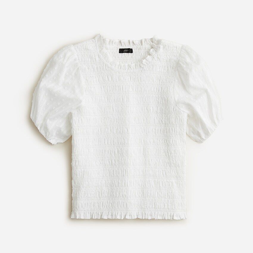 Puff-sleeve textured voile smocked top | J.Crew US