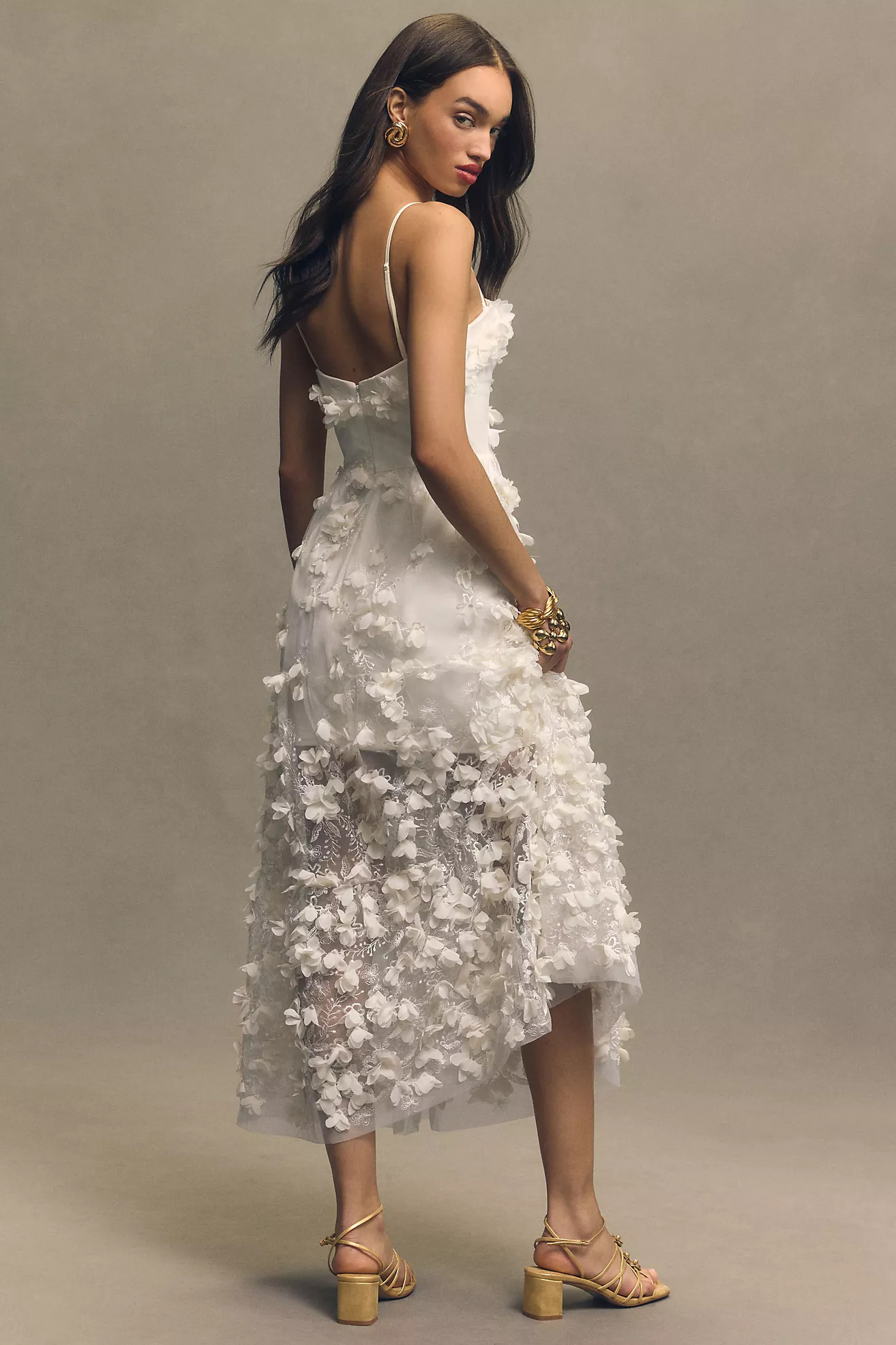 Helsi Audrey Square-Neck Floral Applique Sheer Midi Dress | Anthropologie (US)