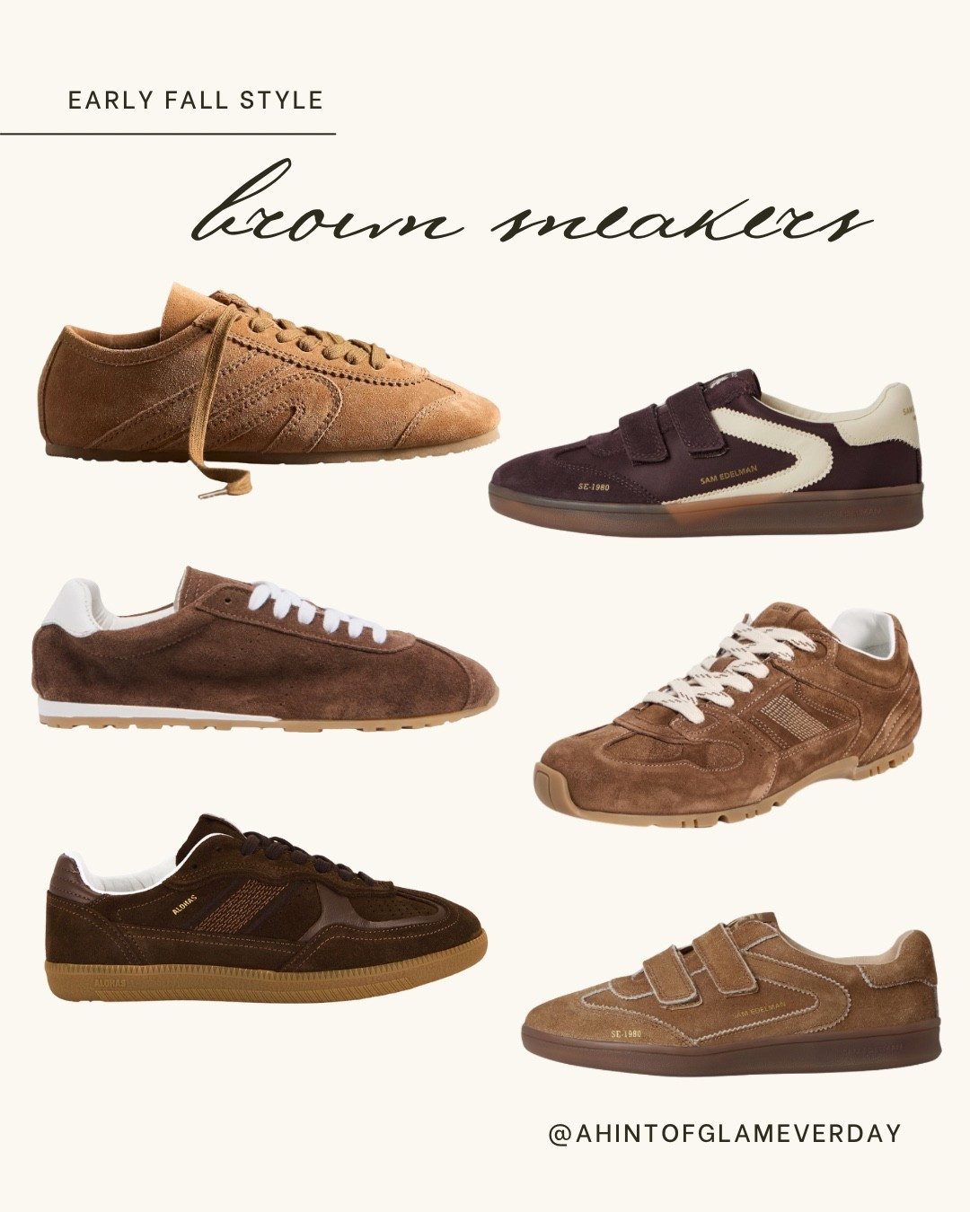 Early fall style. Fall shoes. Brown sneakers. Fall sneakers. 
Brown suede sneakers are trending and I love the look. You can switch out some colorful laces for a different look  

#LTKStyleTip #LTKShoeCrush #LTKOver40