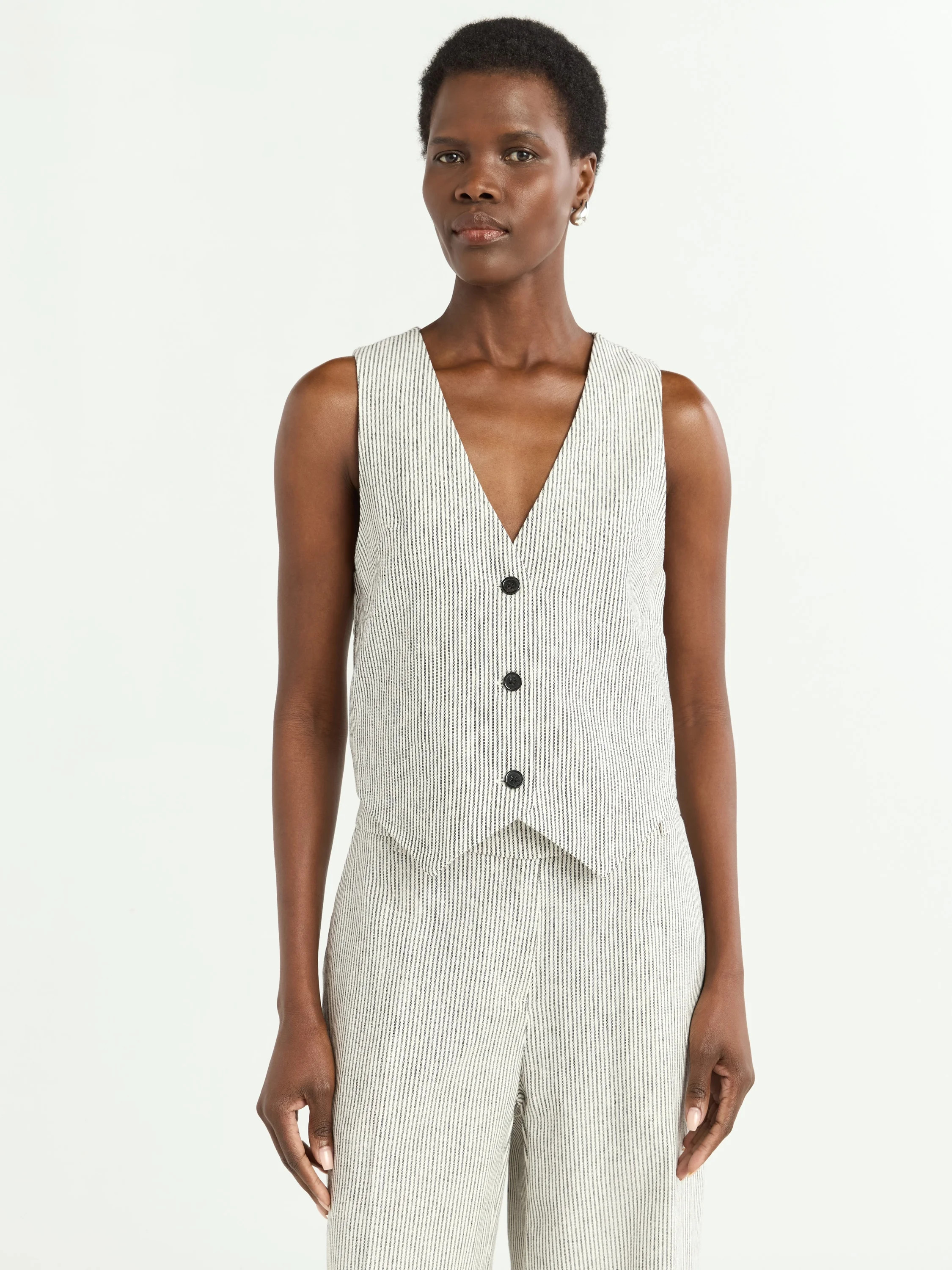Scoop Women's and Women's Plus Linen Blend V-Neck Button Vest, Sizes XS-4X | Walmart (US)