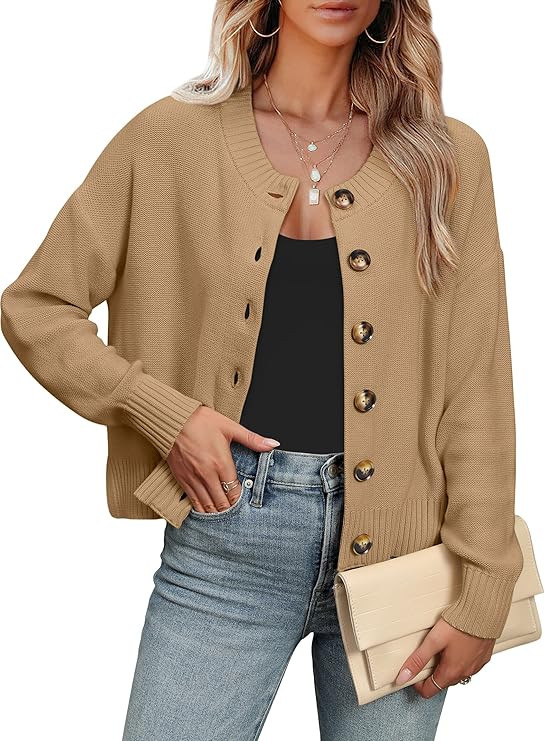 ANRABESS Women Knit Cardigans Sweater Open Front Button Down Long Sleeve Cropped Lady Jacket Outw... | Amazon (US)