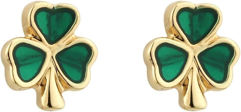 Classic Irish Luck Shamrock Earrings for Women & Girls, Gold Plated with Emerald Green Enamel, Tr... | Amazon (US)