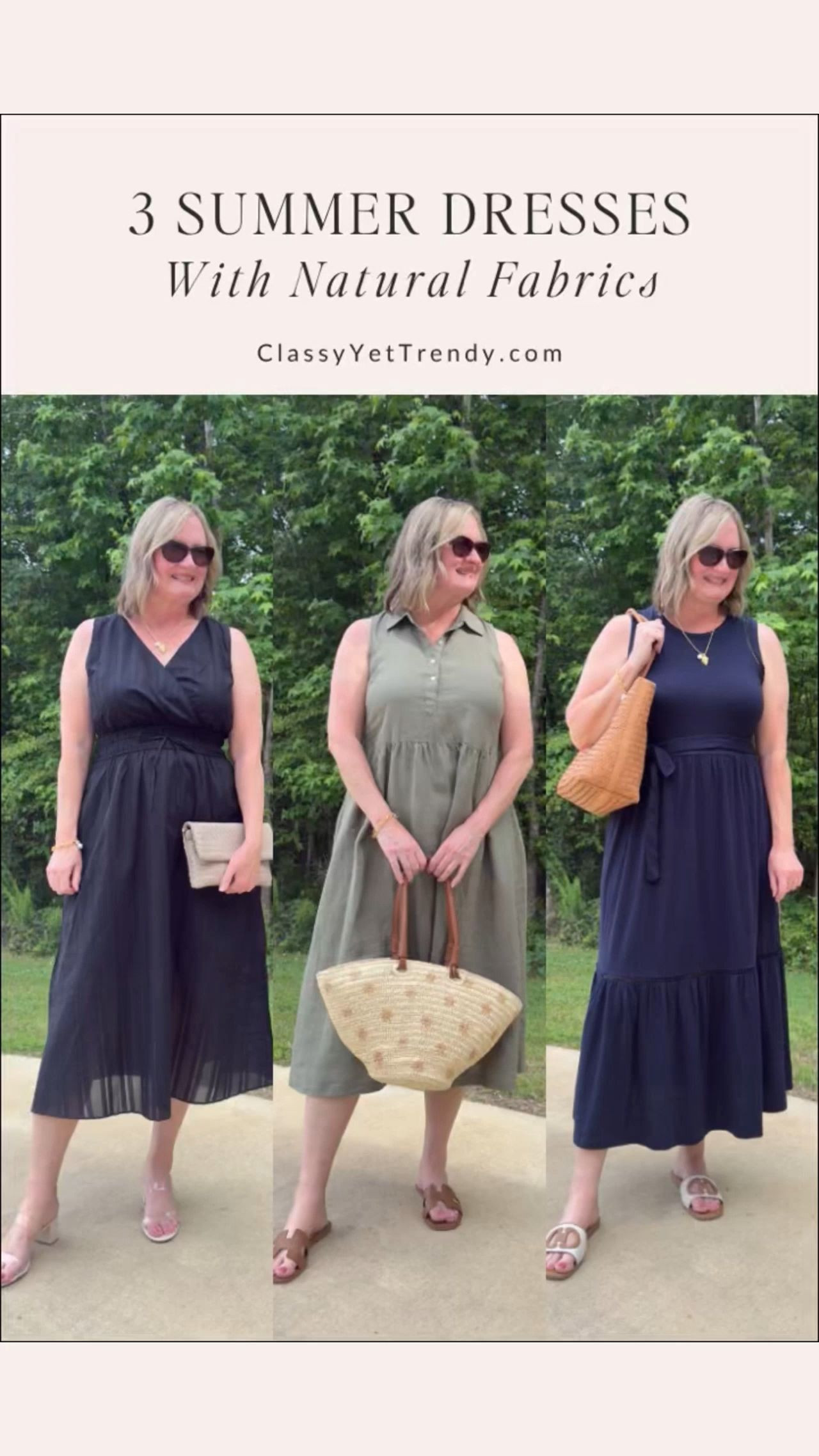 3 summer dresses with natural fabrics from @talbotsofficial. ☀️ These dresses will keep you cool in the hot and humid weather with natural fabrics of linen, cotton and tercel.

#talbotspartner #talbots #ad 
#midsize  

 #LTKOver40 #LTKMidsize