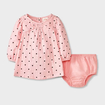Baby Girls' Dotted Gauze Dress - Cat & Jack™ Pink Newborn | Target