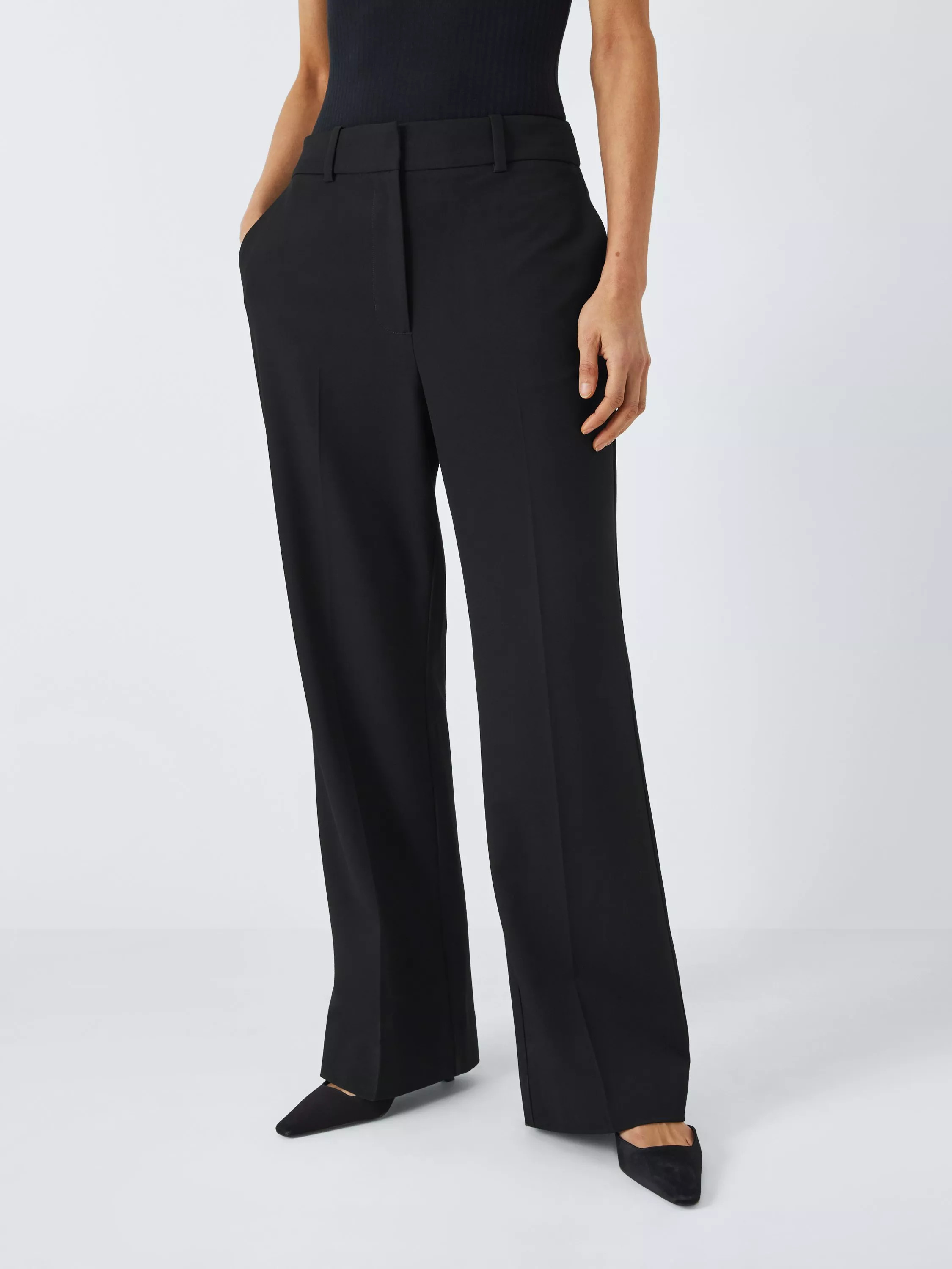 John Lewis Straight Leg Tailored Trousers, Black | John Lewis (UK)
