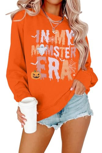 MOUSYA Halloween Mom Sweatshirt In My Momster Era Sweatshirt Spooky Season Shirt Ghost Orange | Amazon (US)