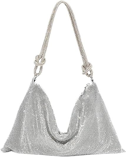 Rhinestone Hobo Bag for Women, Chic Sparkly Evening Handbag, Shiny Clutch Bag Purse for Club Wedd... | Amazon (US)