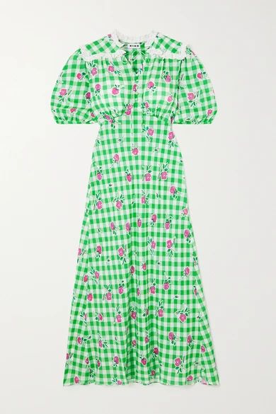 RIXO - Gwen Gingham Floral-print Crepe Midi Dress - Green | NET-A-PORTER (US)