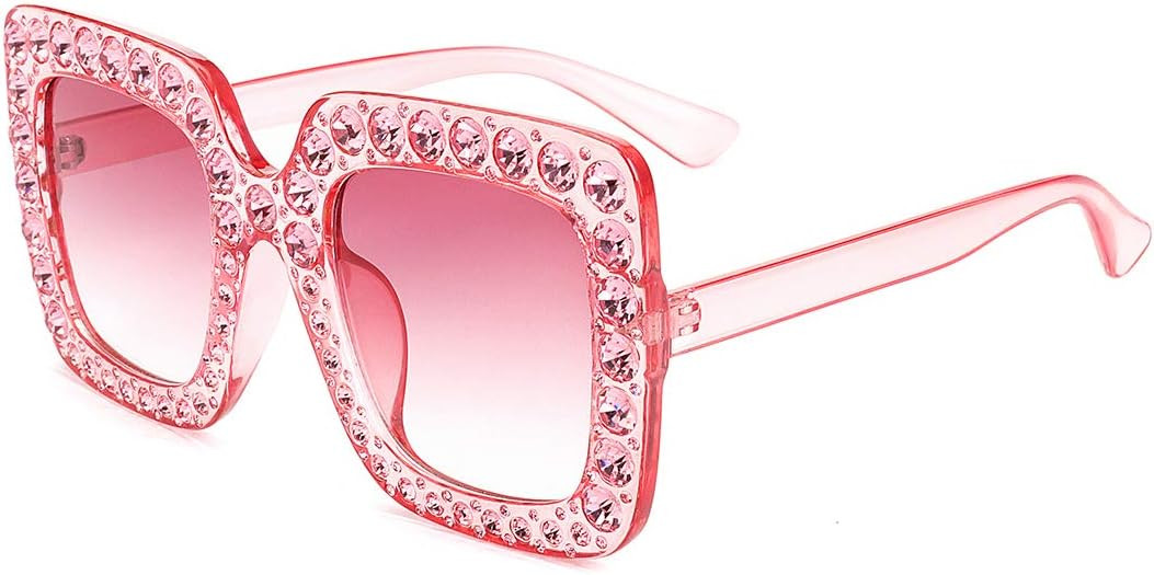 ROYAL GIRL Elton Square Rhinestone Sunglasses Oversized Diamond Bling Bling Glasses | Amazon (US)