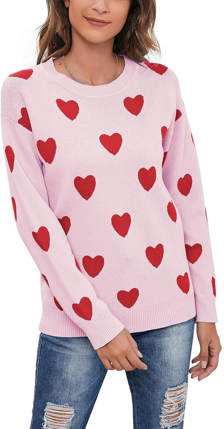 Alsol Lamesa Women Sweaters Heart Front Crew Neck Long Sleeve Knitted Pullover Sweater | Amazon (US)