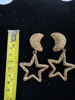 Vintage Clip On Earrings - Large Statement Gold Tone Moon & Stars  | eBay | eBay US
