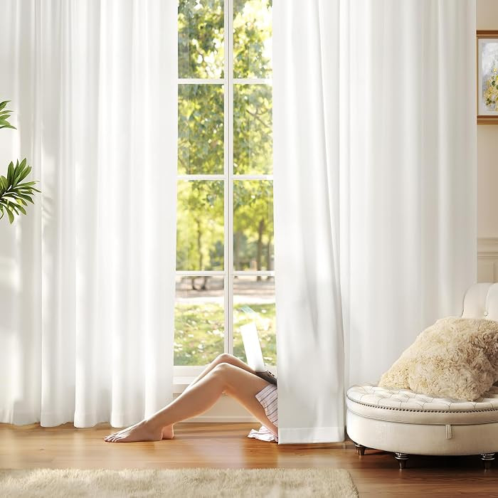 Anmao Non-See-Through Off White Privacy Semi Sheer Curtains for Living Room 102 Inch Length 2 Pan... | Amazon (US)