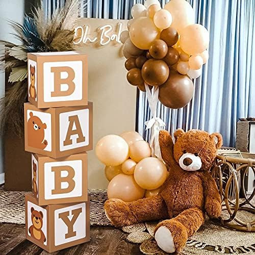 Teddy Bear Baby Shower Boxes for Birthday Party Decorations – 4 Brown BABY Balloon Boxes With Teddy  | Amazon (US)