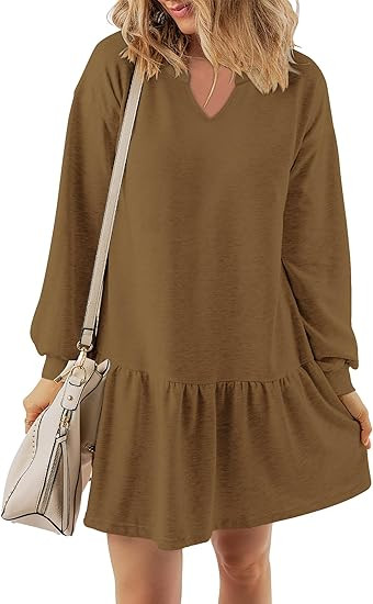 KISSMODA Womens Sweatshirt Dress Fall Long Sleeve Pullover Tops Patchwork Casual Mini Dresses | Amazon (US)