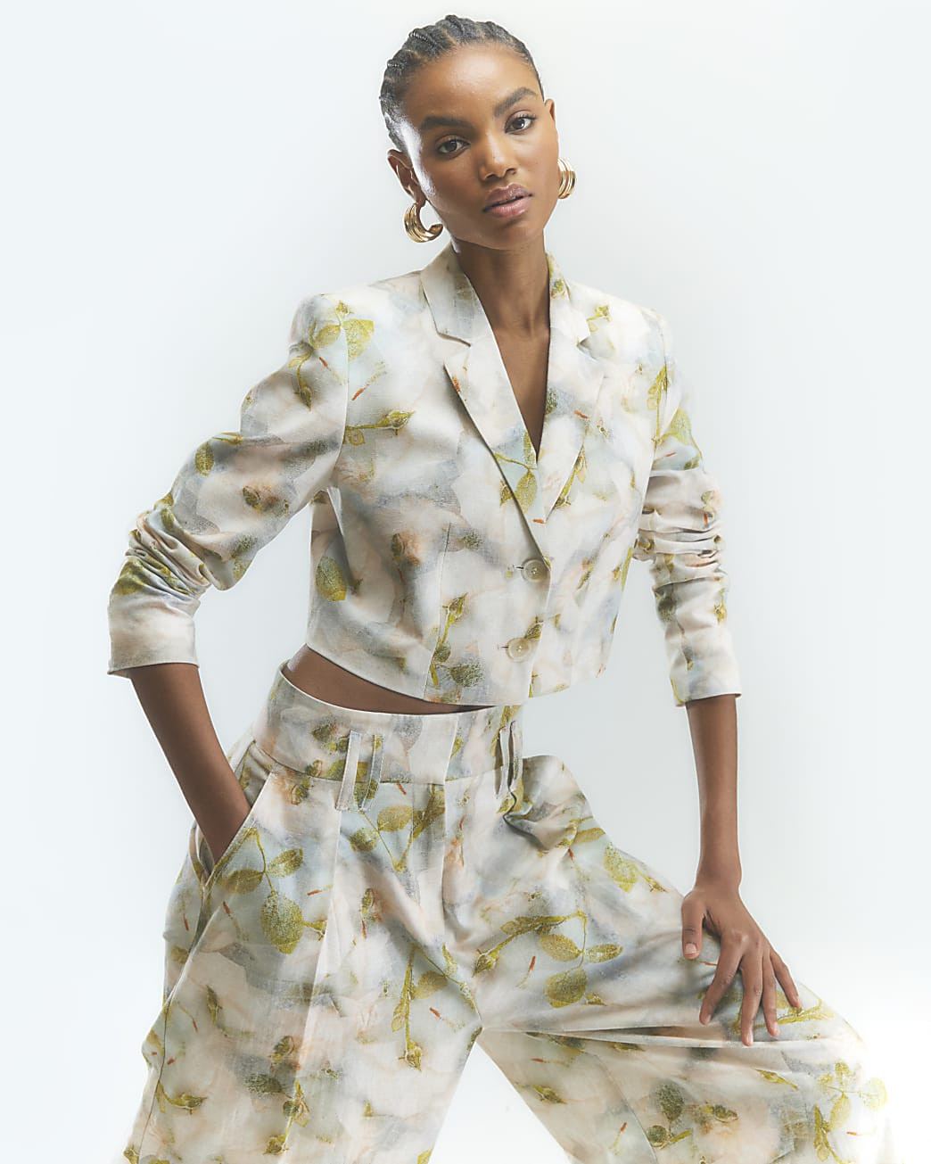 Grey Floral Cropped Boxy Blazer | River Island UK & IE
