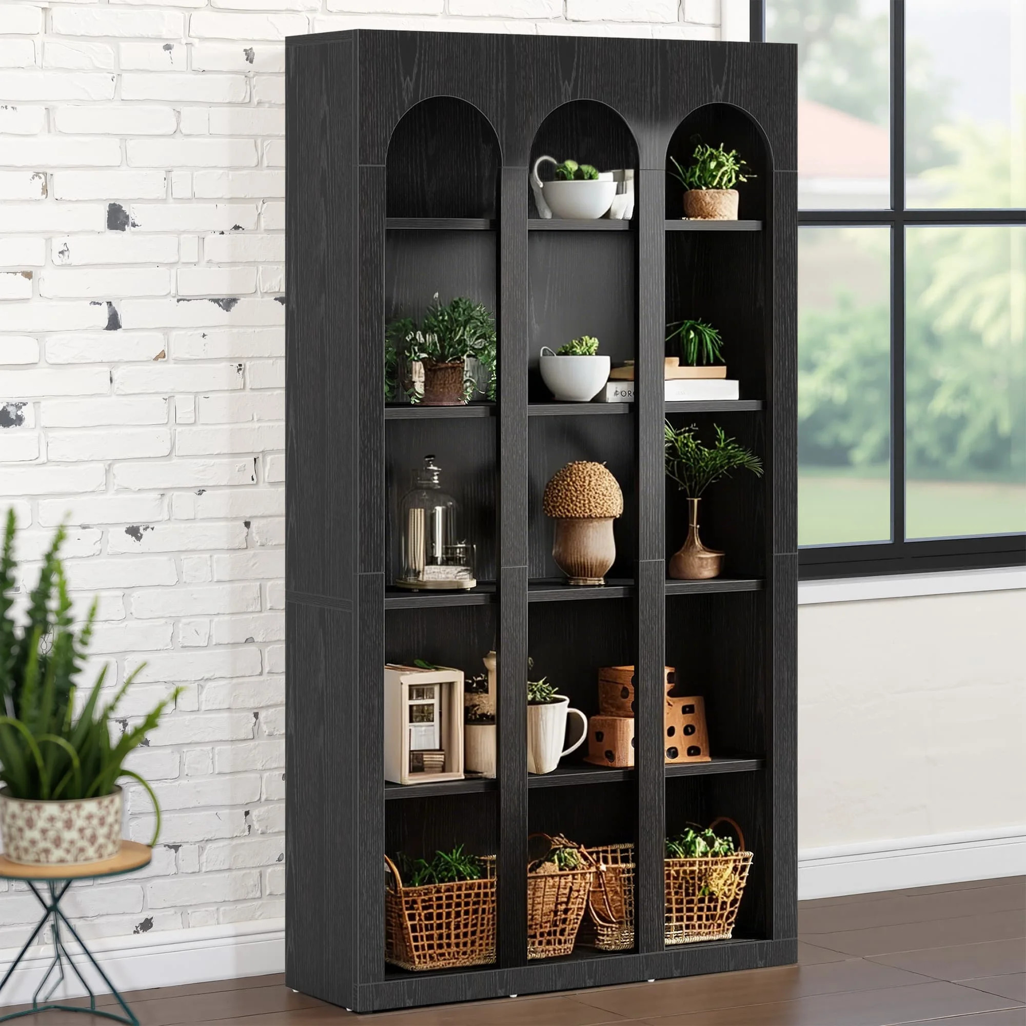 MAYEERTY 70.8" Wood Bookshelf, 5-Tier Rustic Bookcase Display Storage Shelving Unit | Walmart (US)