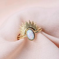 Solid Gold Opal Sunburst Ring Set, Ring, Set | Etsy (US)