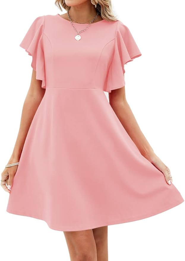 oten Women's Vintage Flutter Sleeve Flared A Line Swing Casual Skater Cocktail Party Short Dresse... | Amazon (US)