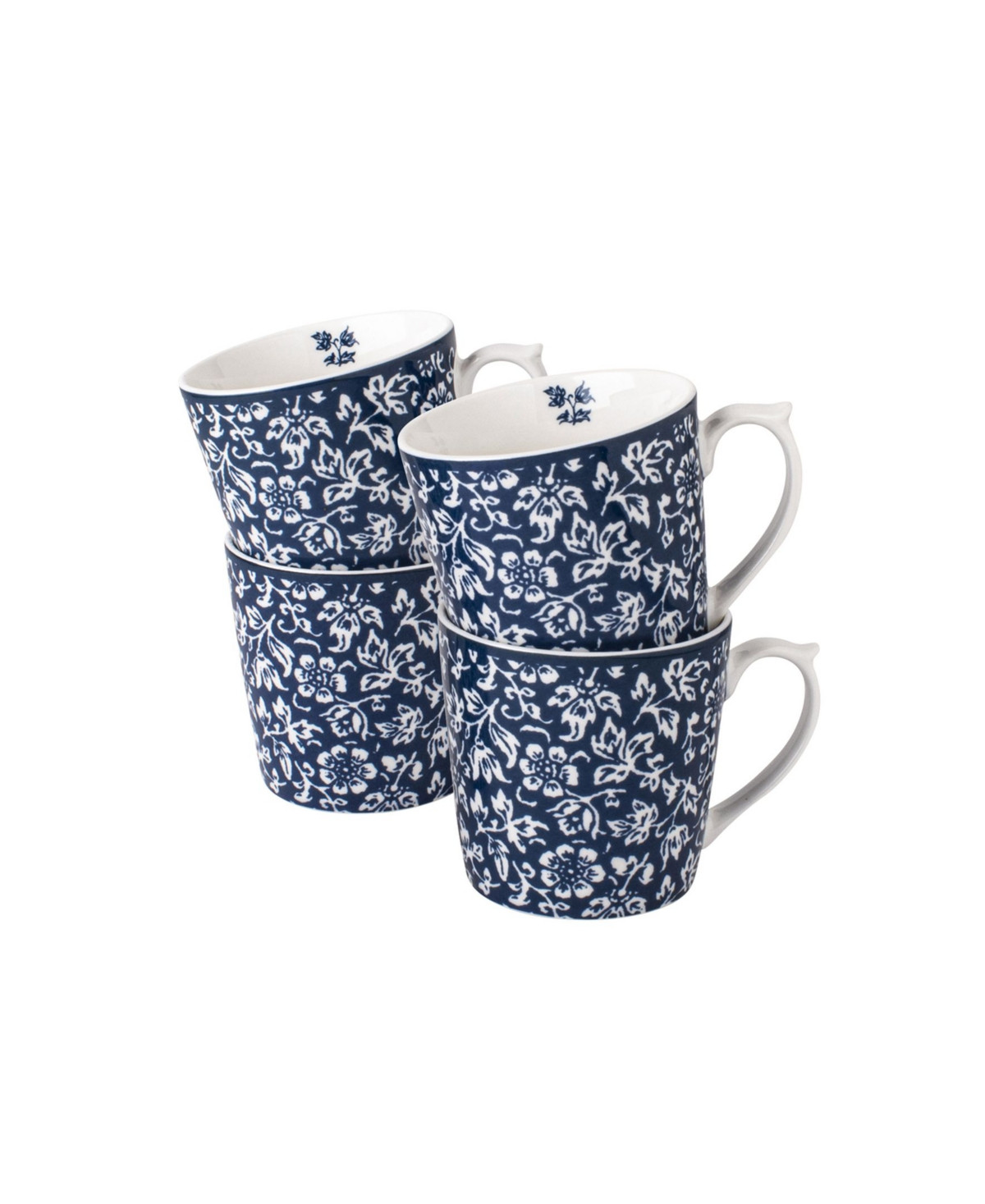 Closeout! Laura Ashley Blueprint Collectables 9 Oz Sweet Allysum Mugs in Gift Box, Set of 4 - White with Blue | Macy's